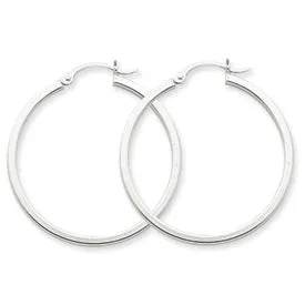 14 Karat White Medium Hoop Earrings