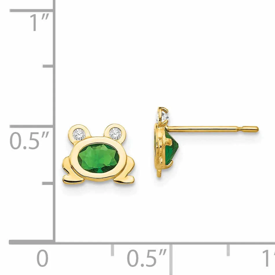 14k Madi K CZ Childrens Frog Post Earrings