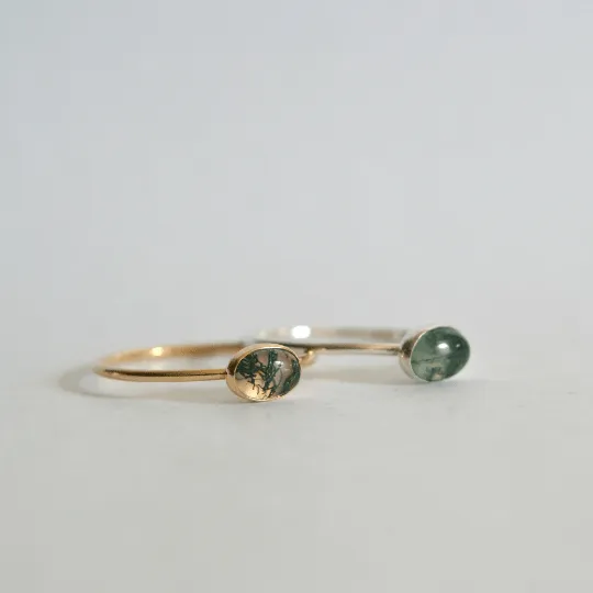 14k Oval Moss Agate Ring