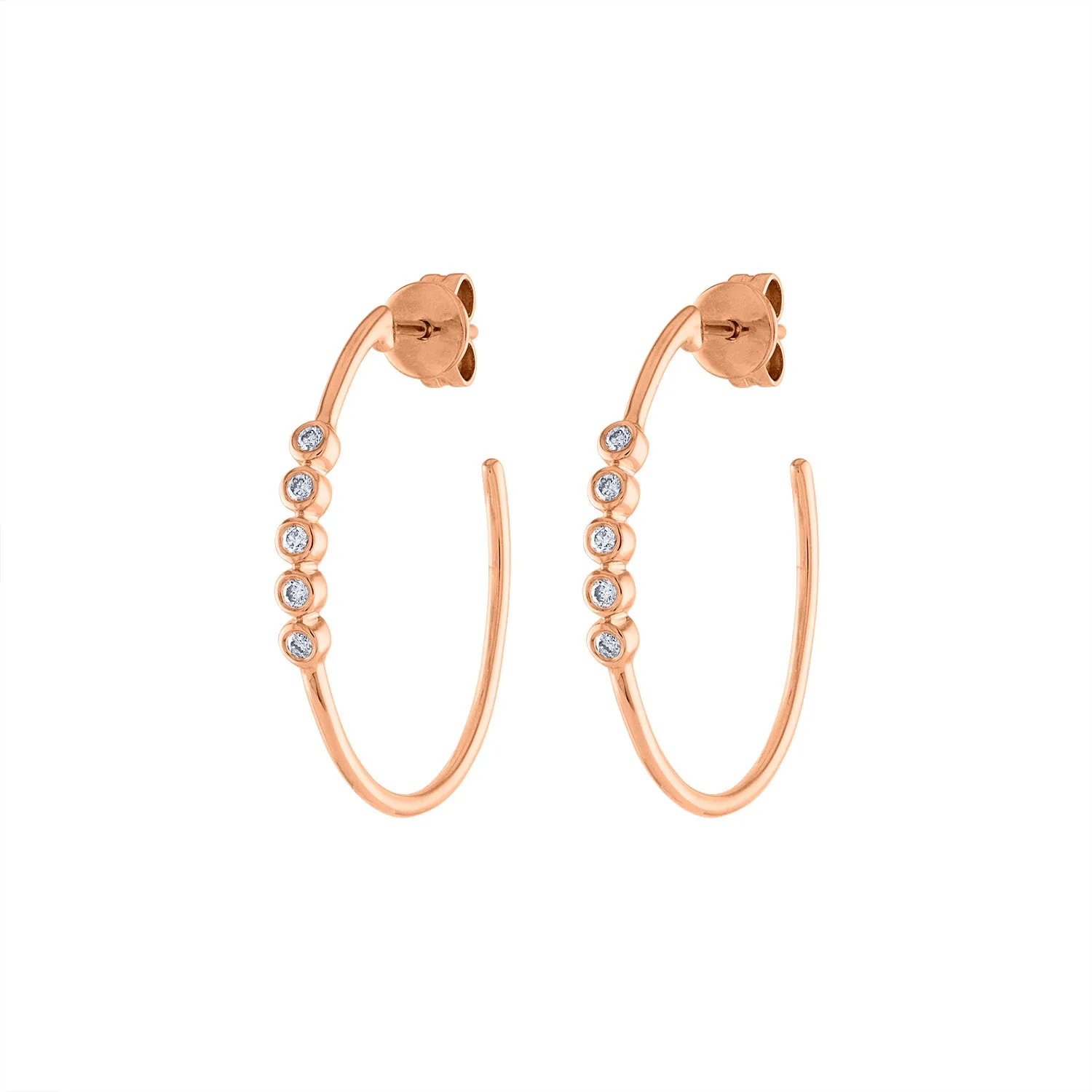 14KT GOLD DIAMOND FIVE BEZEL SET SMALL HOOP EARRING