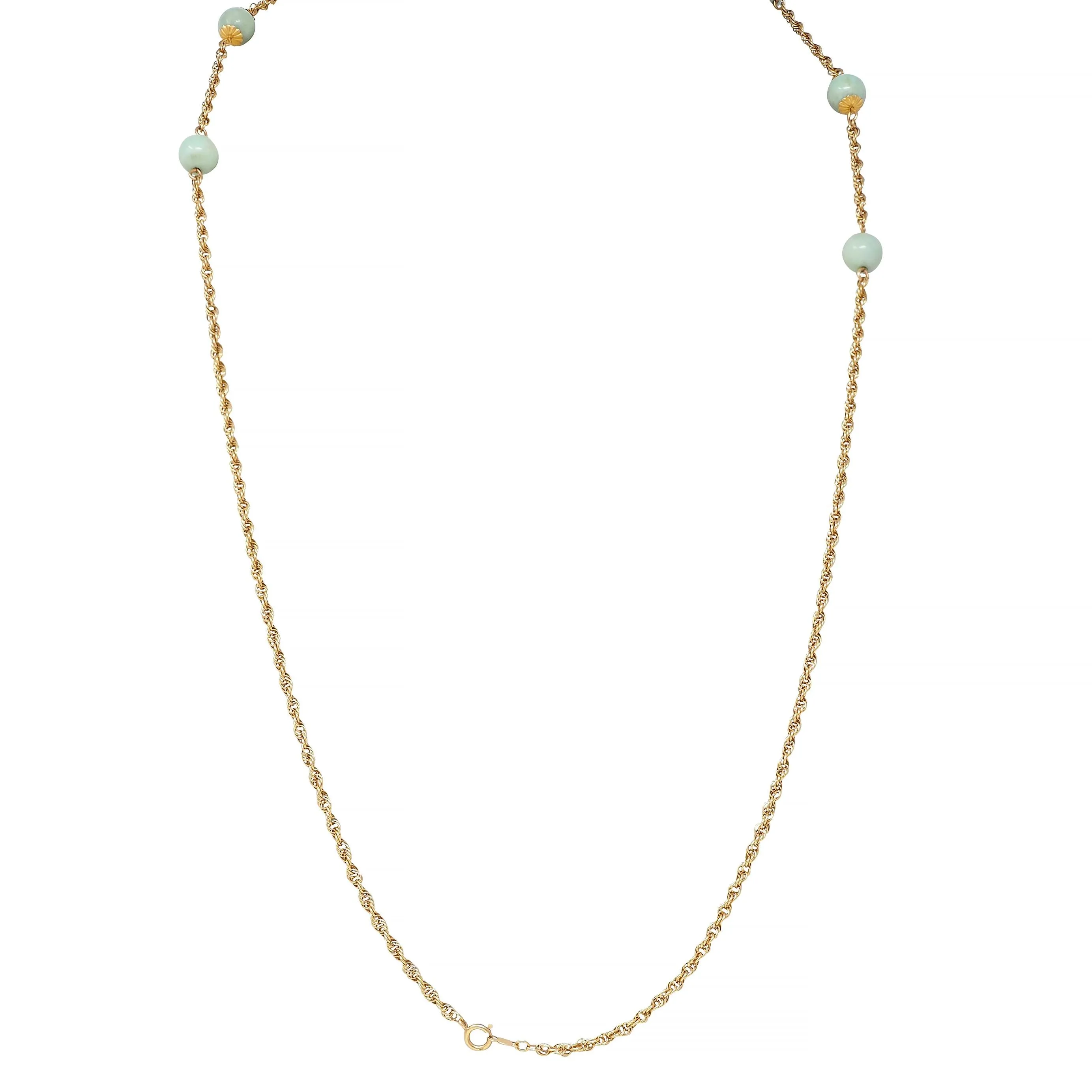 1960 Brutalist Jade 14 Karat Yellow Gold Vintage Tomato Pendant Station Neklace
