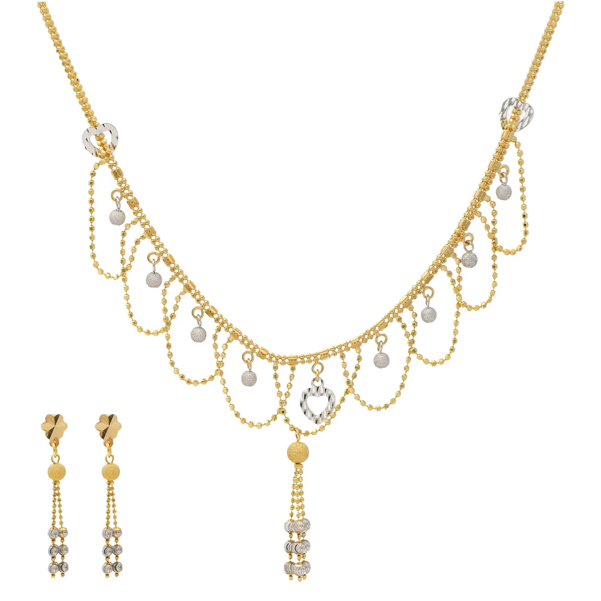 22K Yellow & White Gold Beaded Necklace Set (15.7gm)