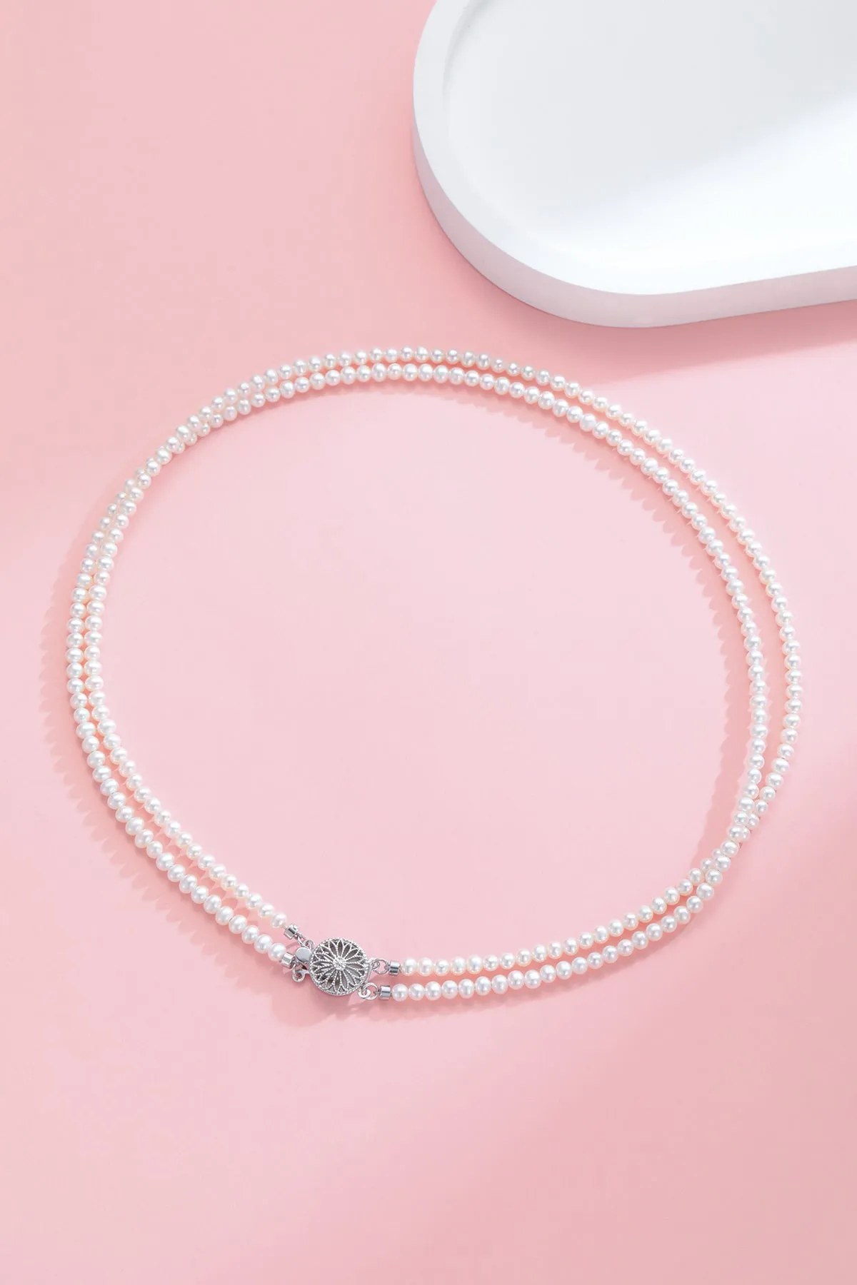 3-4mm Dainty White Freshwater Pearl Dual Strand Necklace