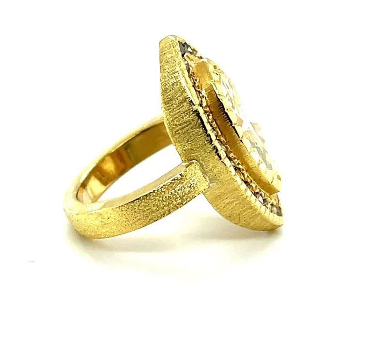 3.54 Carat Marquise Diamond Ring, 22K Yellow Gold with Fancy Colored Diamonds