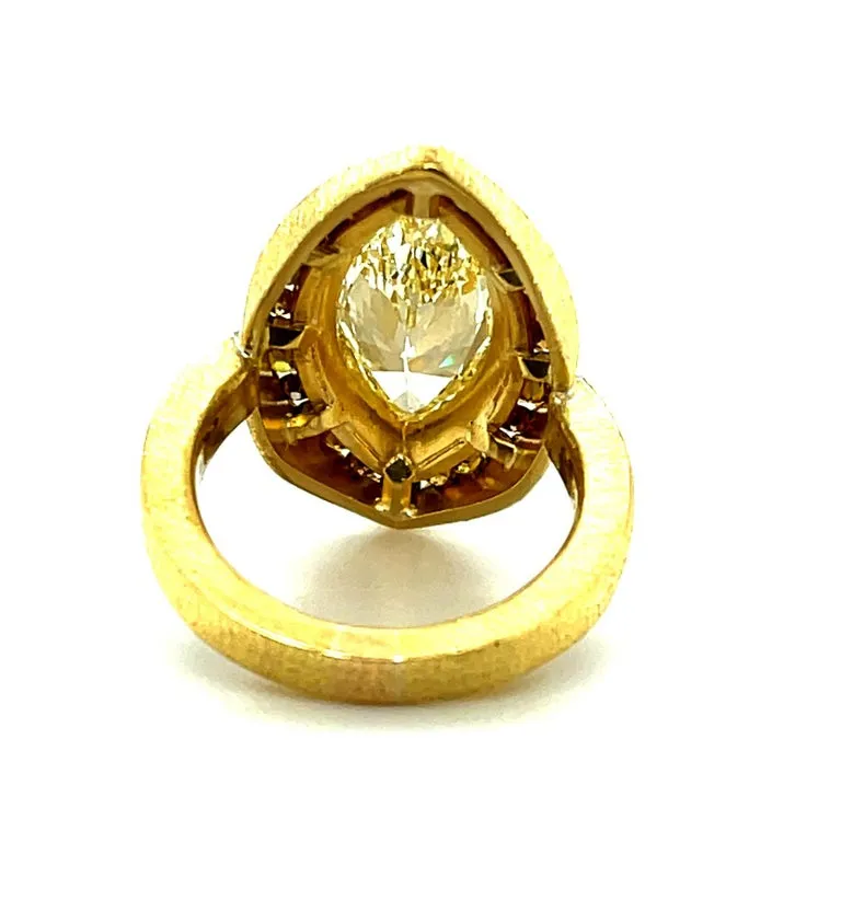 3.54 Carat Marquise Diamond Ring, 22K Yellow Gold with Fancy Colored Diamonds