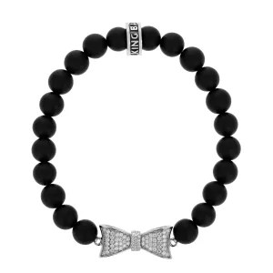 8mm Onyx Bead Bracelet w/ Silver CZ Bow