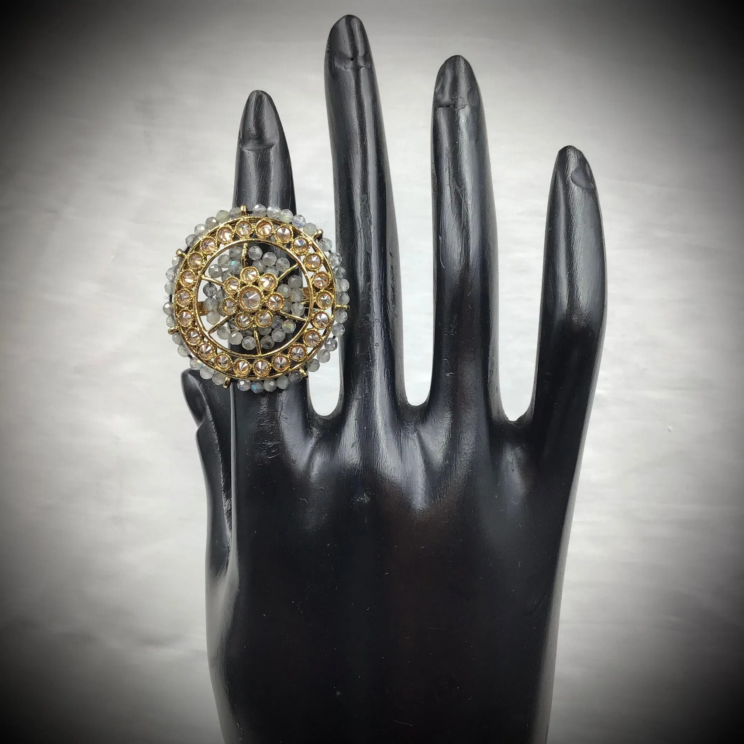 Antique Finish Cocktail Adjustable Gray Ring 10084-5489