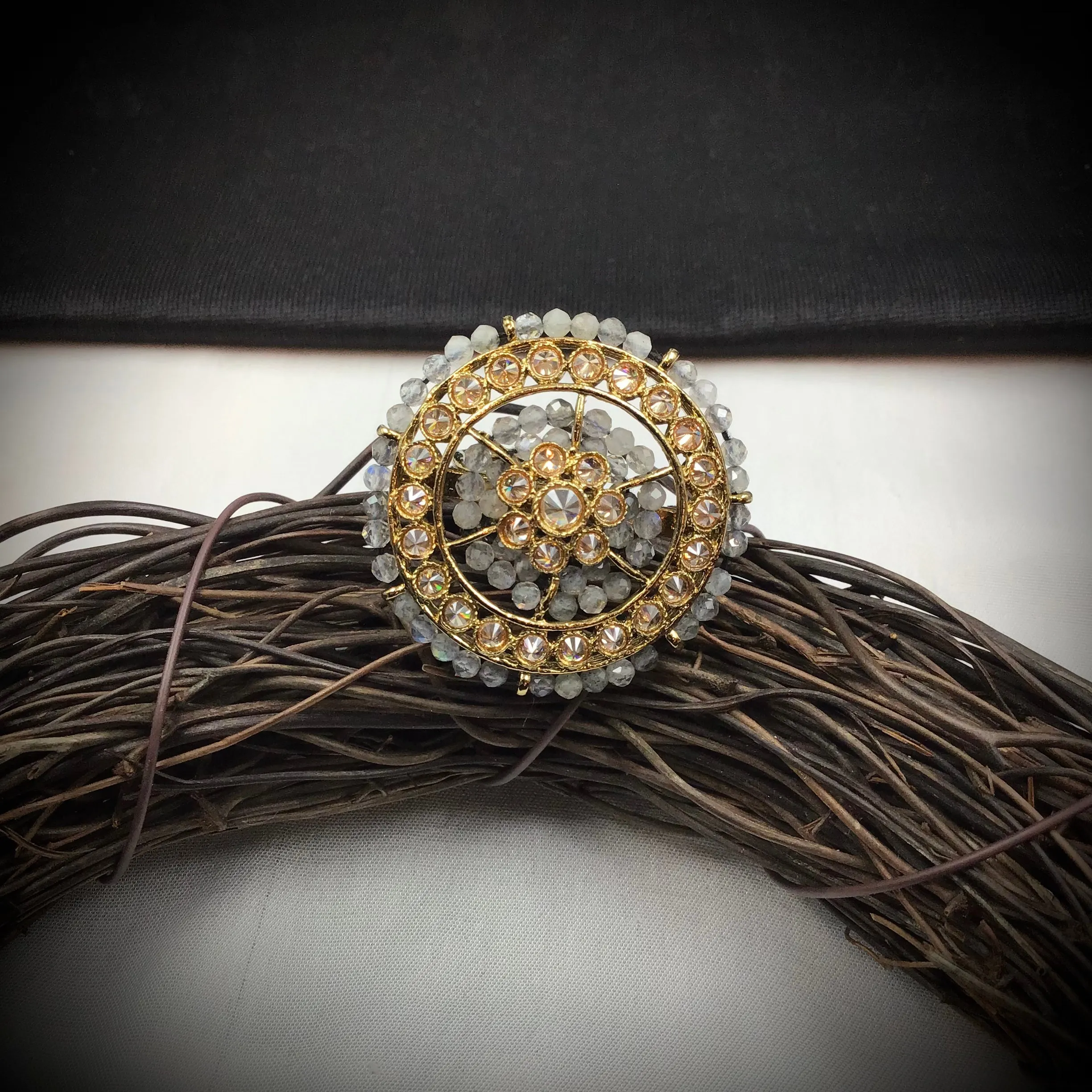 Antique Finish Cocktail Adjustable Gray Ring 10084-5489