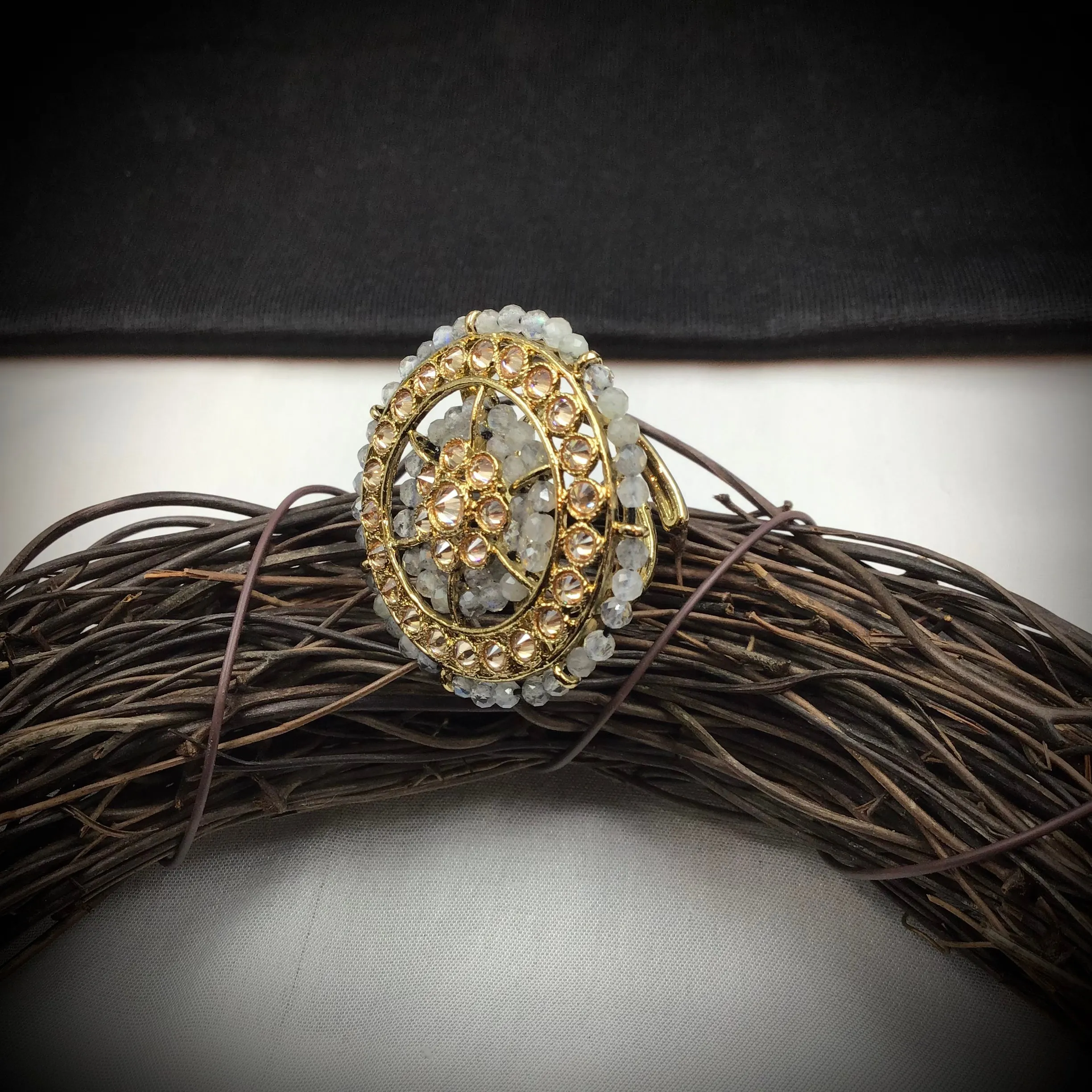 Antique Finish Cocktail Adjustable Gray Ring 10084-5489