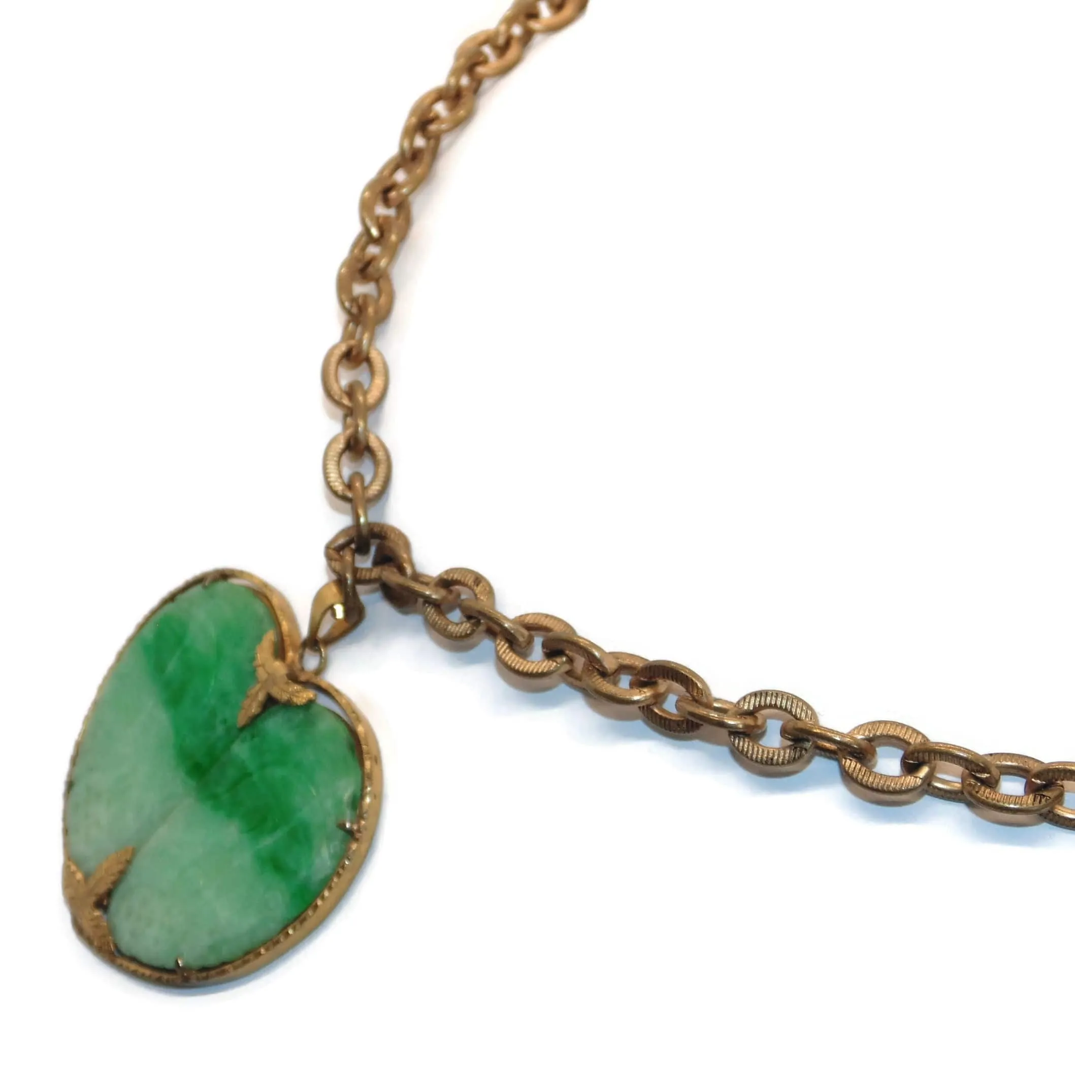 Antique Jade Carved Butterfly Wings Front Necklace in Gold Plated
