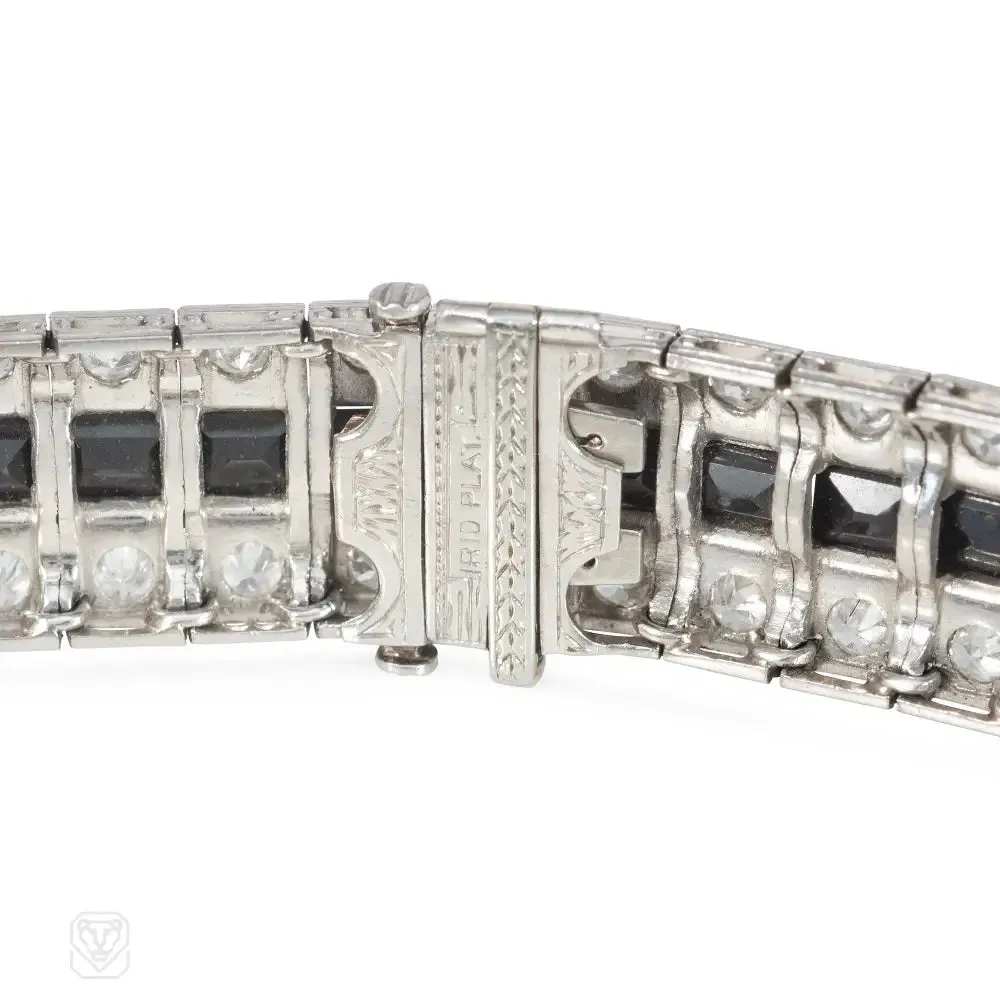 Art Deco diamond and onyx three row line bracelet