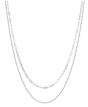 BEADED DOUBLE CHAIN CHARM NECKLACE- SILVER