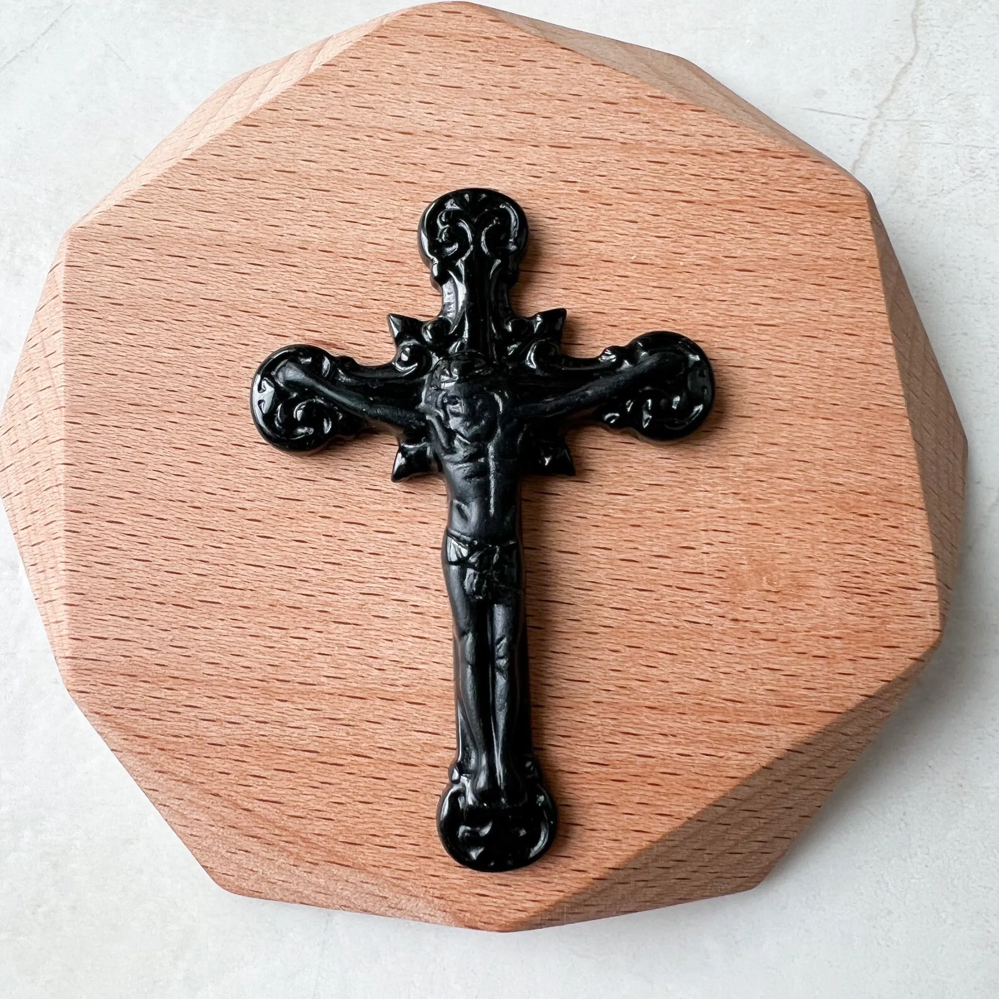 Black Jade Crucifix Cross Jesus, Jadeite Jade, Omphacite, Cross Carved Necklace, LGG-1221-1646866976