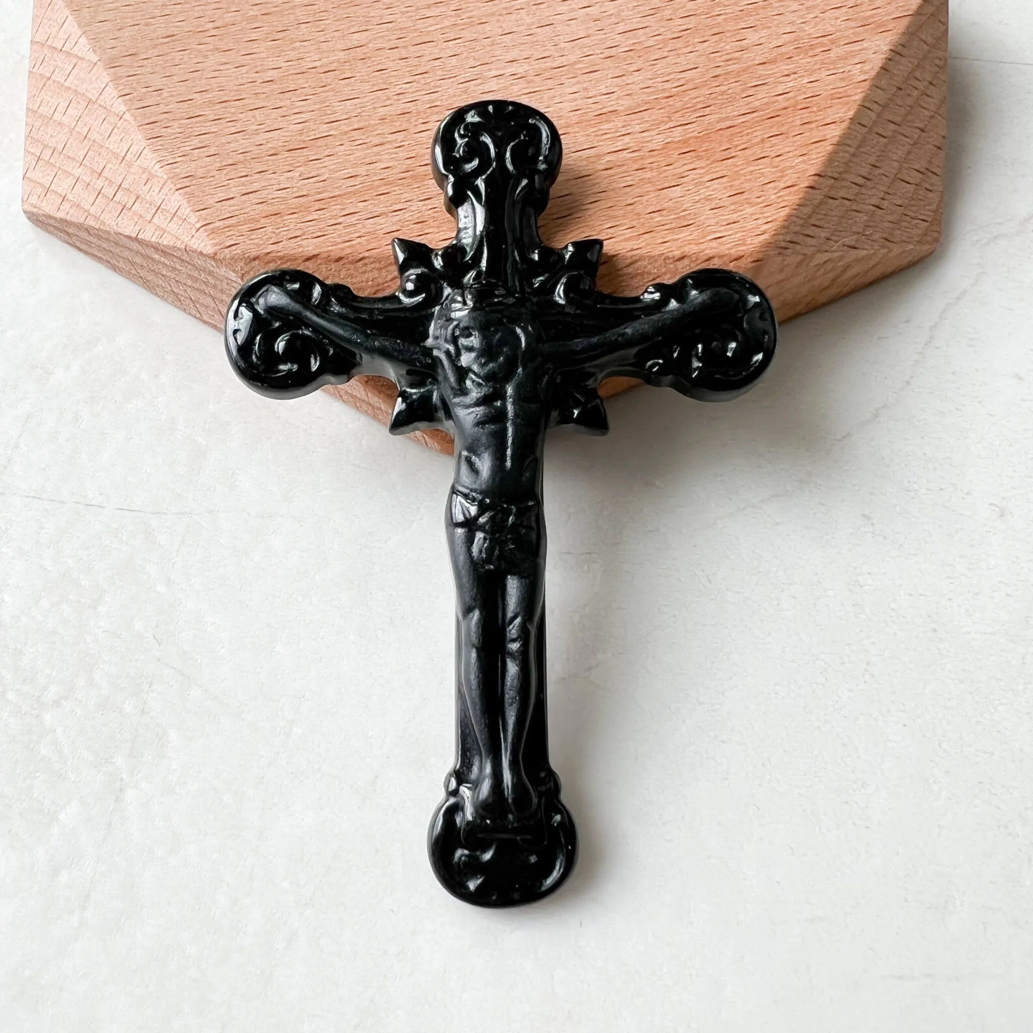 Black Jade Crucifix Cross Jesus, Jadeite Jade, Omphacite, Cross Carved Necklace, LGG-1221-1646866976