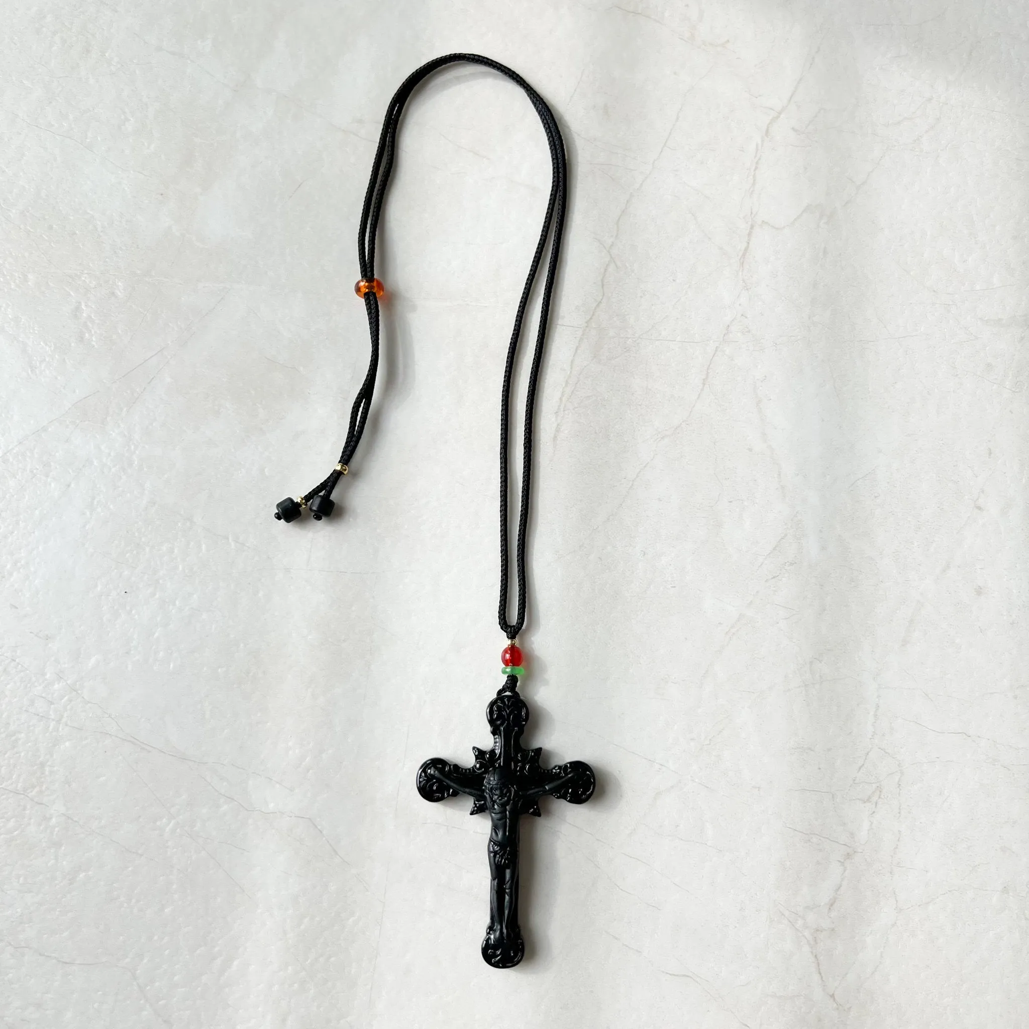 Black Jade Crucifix Cross Jesus, Jadeite Jade, Omphacite, Cross Carved Necklace, LGG-1221-1646866976