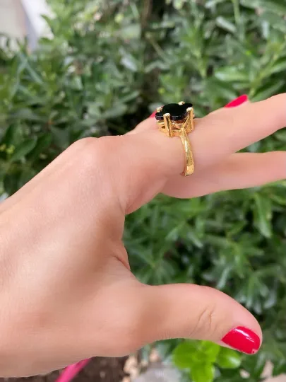 Black Onyx Clover Shaped Ring