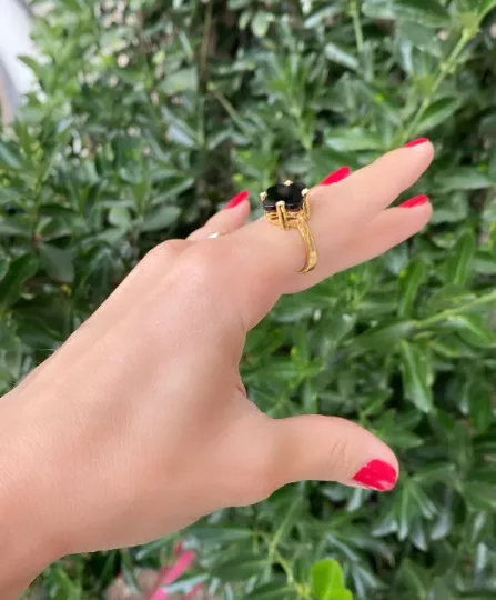 Black Onyx Clover Shaped Ring