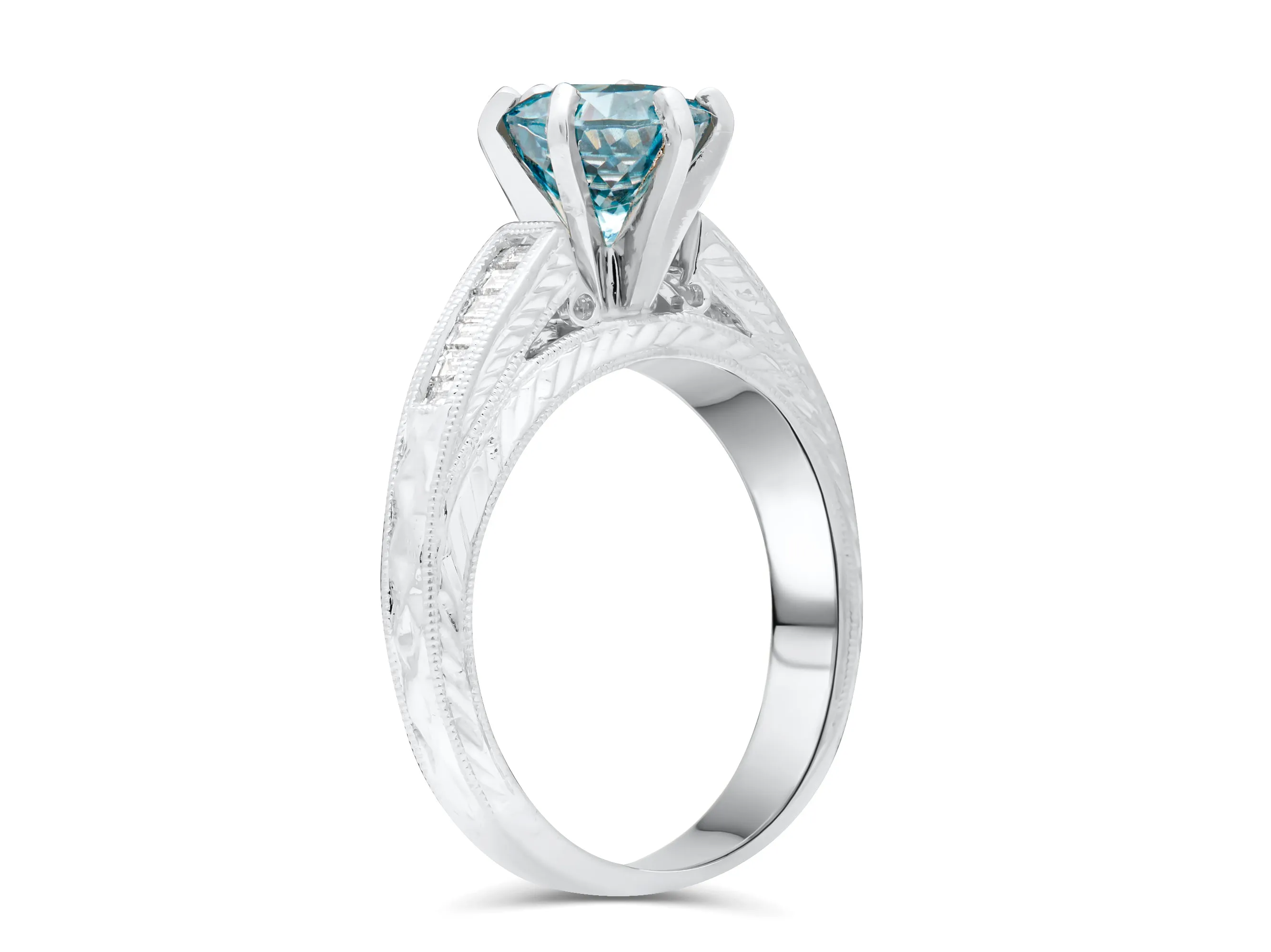 Blue Zircon & Baguettes Ring