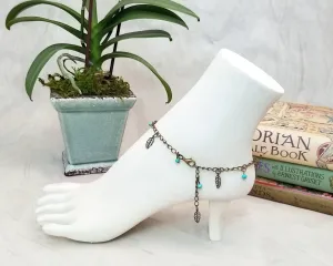 Chain Anklet or Bracelet in Turquoise Blue, Adjustable, Beach, Boho, Bohemian, Steampunk, Choice of Colors and Metals