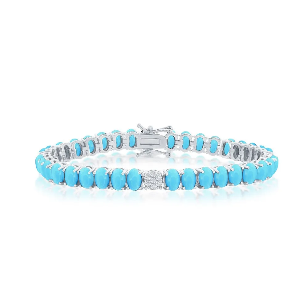 CZ & Oval Turquoise Tennis Bracelet