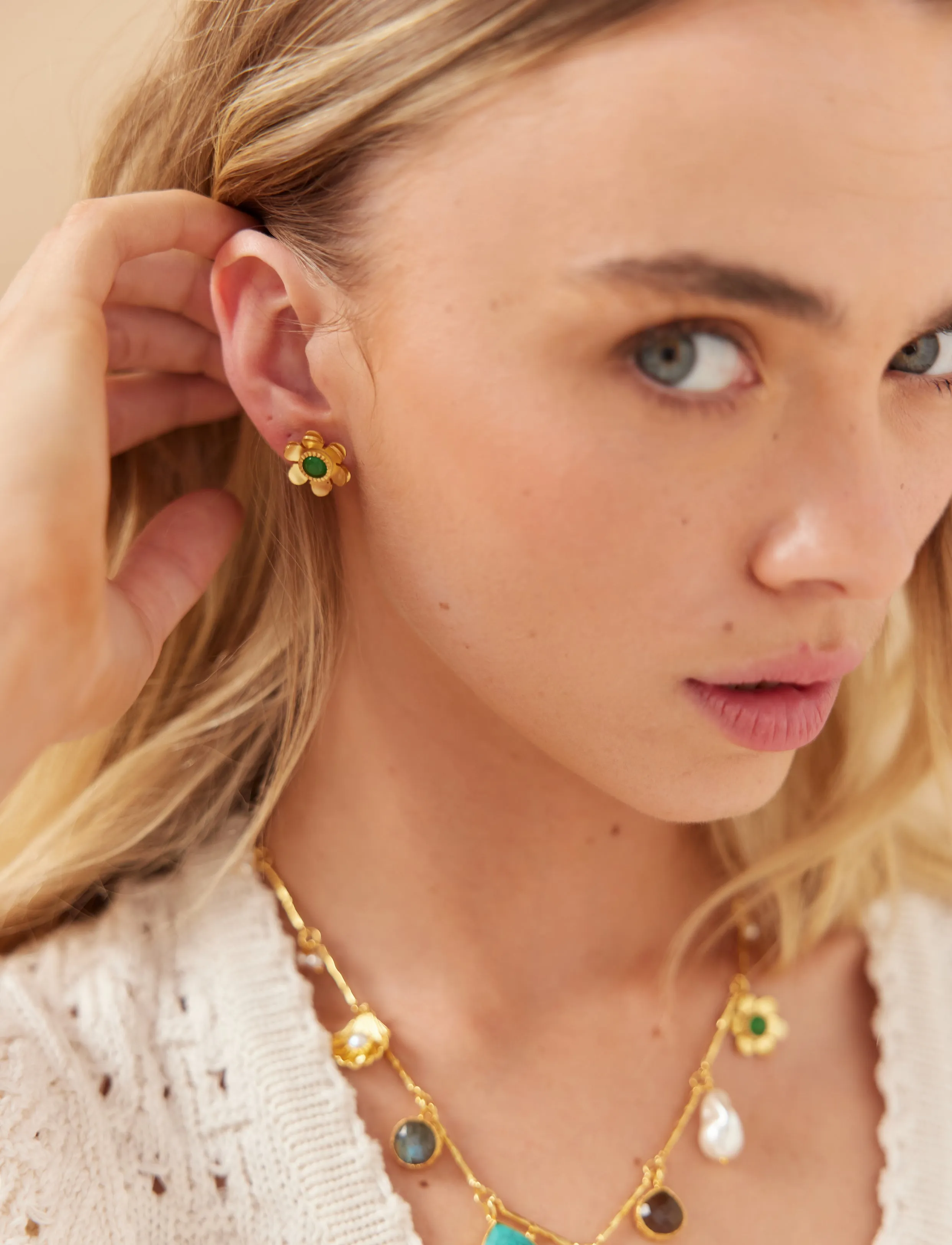 Daisy Studs - Green Onyx