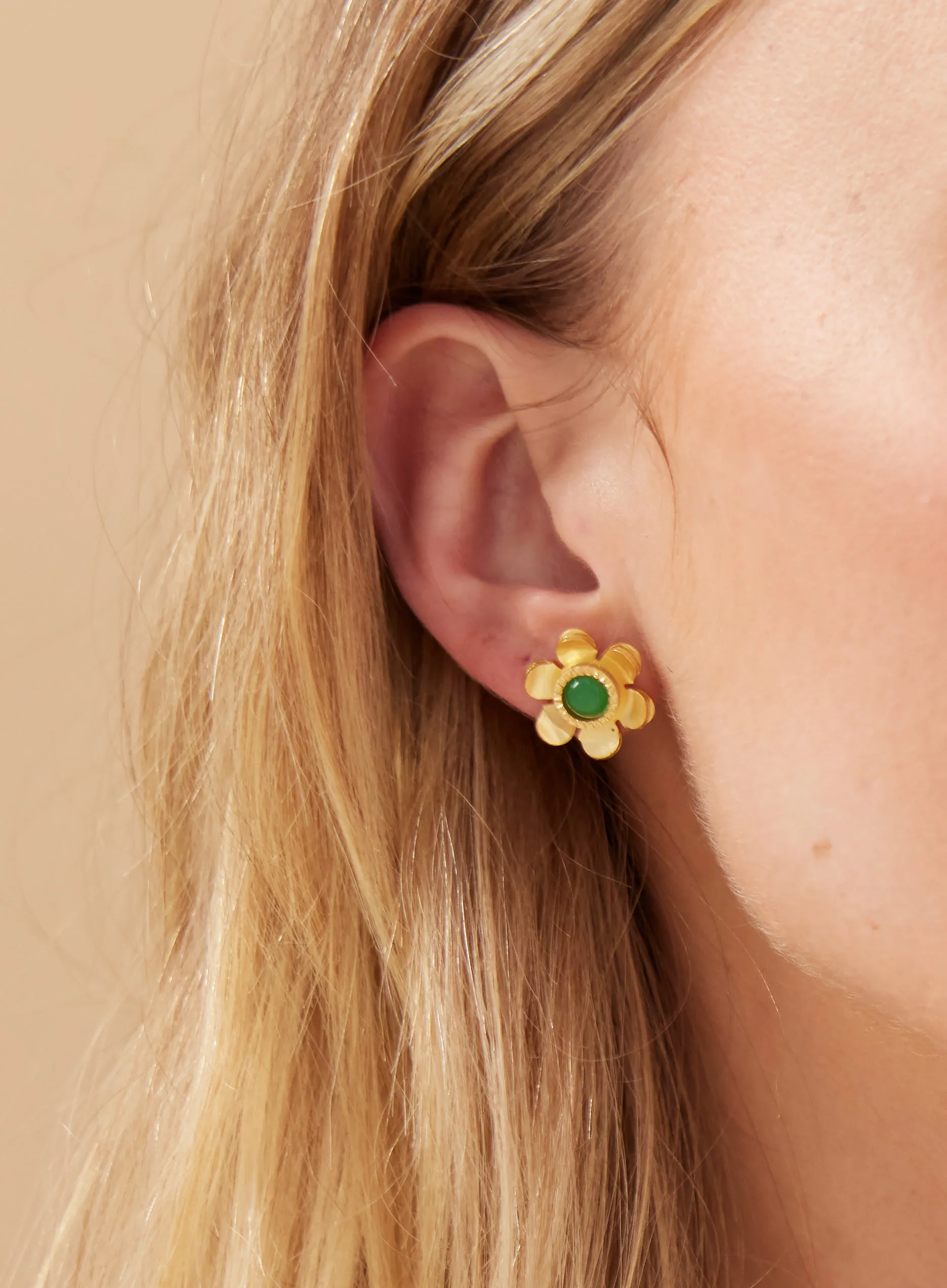 Daisy Studs - Green Onyx