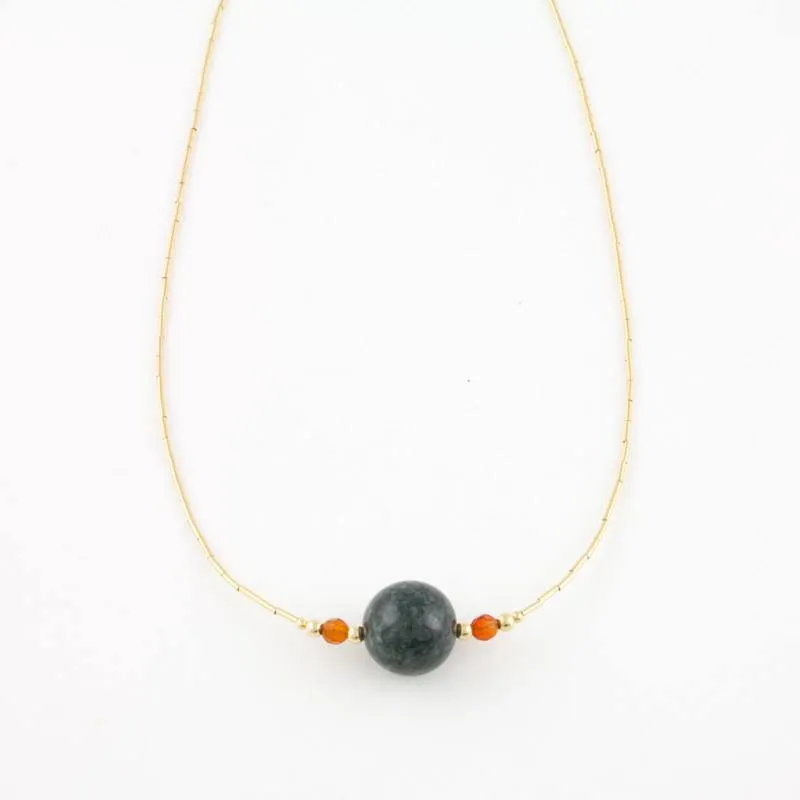 Dark green jade bead necklace