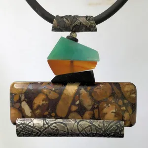 Dinosaur bone, Black Jade, Carnelian, Gem Silica and Mississippi Peanut Brickle Stone Pendant