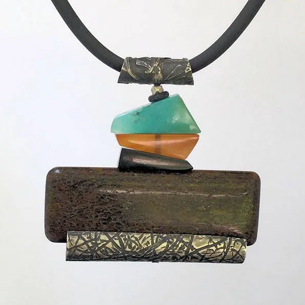 Dinosaur bone, Black Jade, Carnelian, Gem Silica and Mississippi Peanut Brickle Stone Pendant