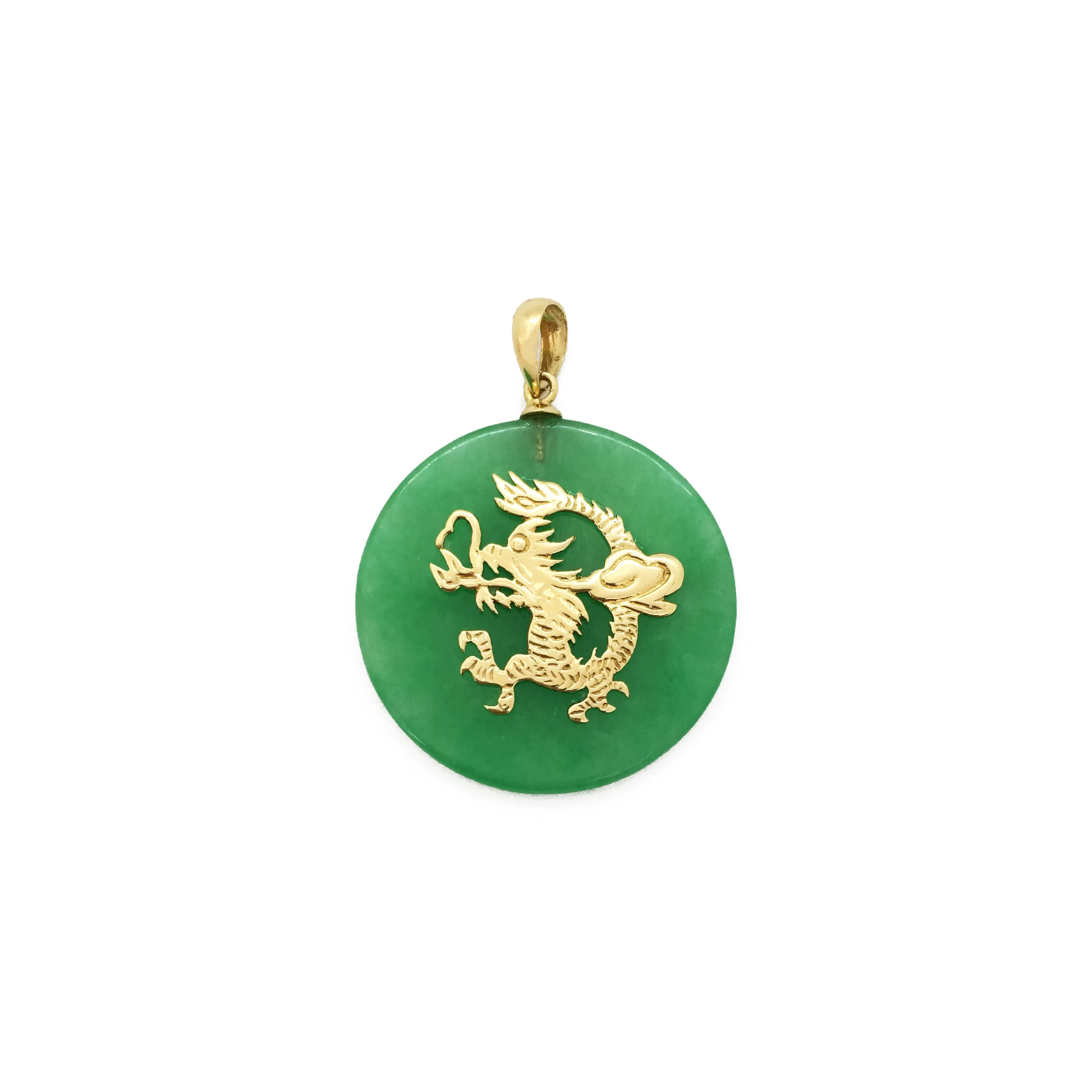 Dragon Chinese Sign Jade Medallion Pendant (14K)