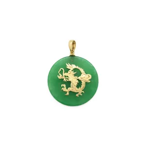 Dragon Chinese Sign Jade Medallion Pendant (14K)