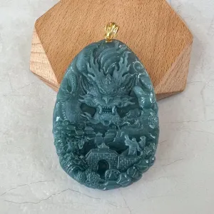 Dragon Landscape Jade Pendant, Very Large Jadeite Jade Hand Carved  Dragon Pendant with 18K Solid Gold, CAN-0424-1729968031