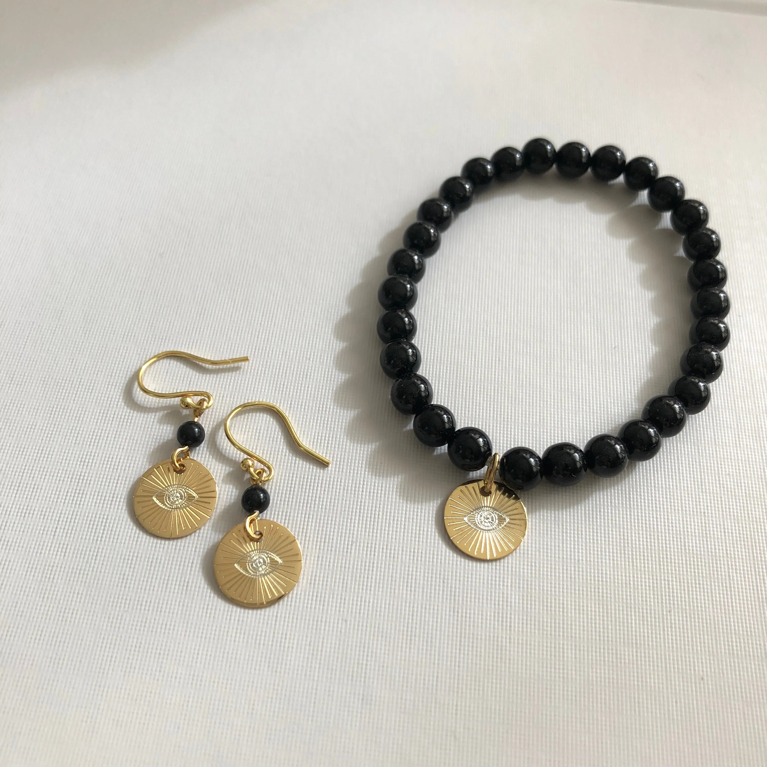 Eye of Providence & Protection Gemstone Bracelet - Gold / Black