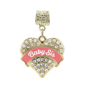 Gold Coral Baby Sister Pave Heart Memory Charm
