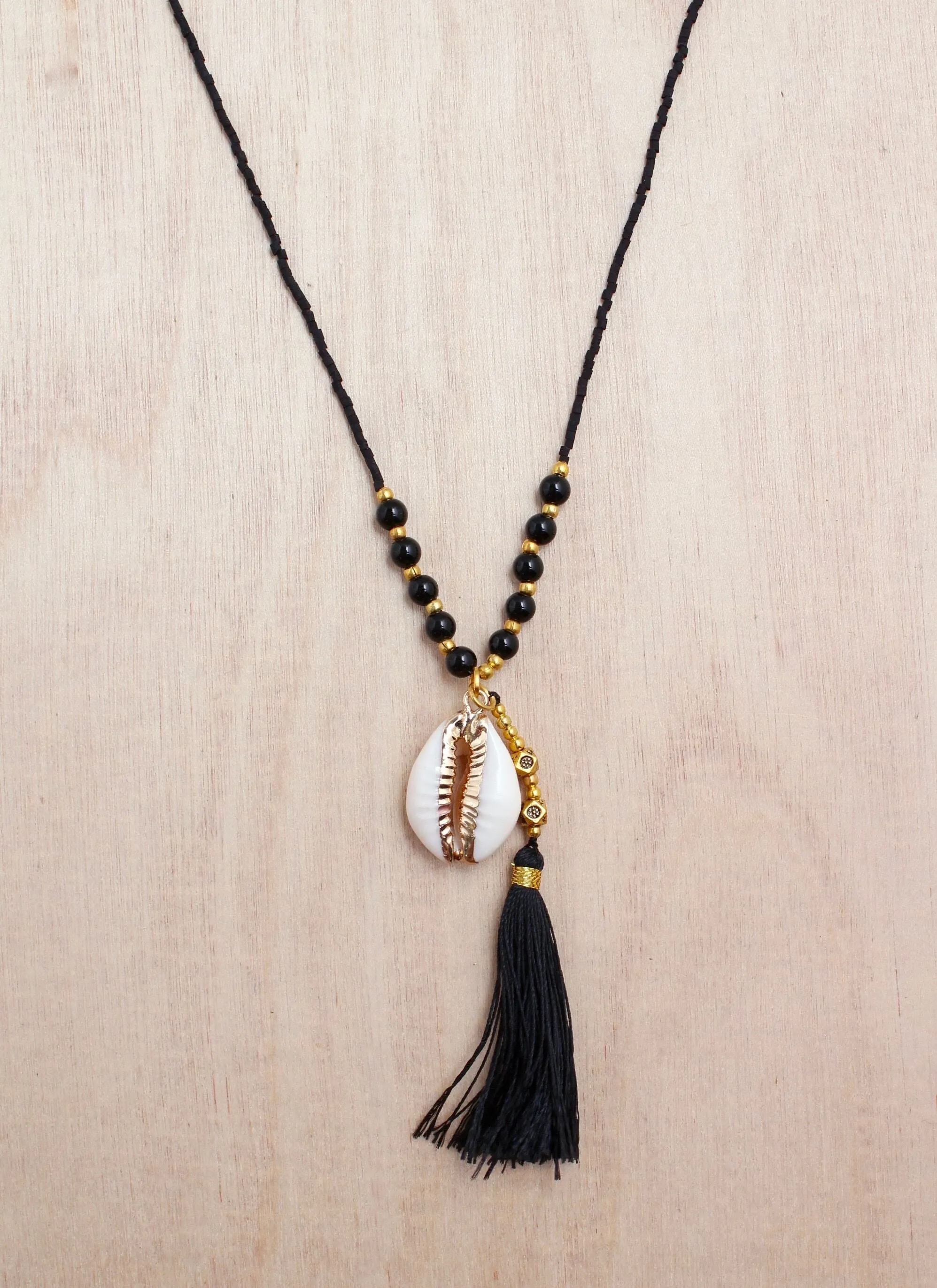 Gold Cowrie Tassel Necklace