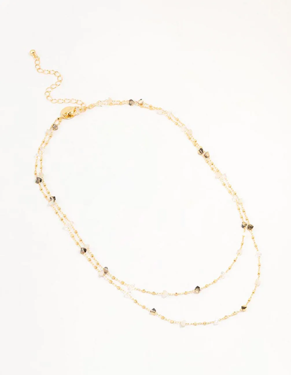 Gold Plated Station Semi Precious Shards And Ball Layered Necklace
