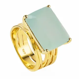 Gold Ring Aqua Chalcedony Pietra