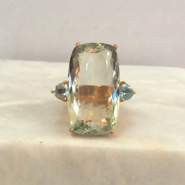 Green Amethyst with Blue Topaz Cocktail Ring