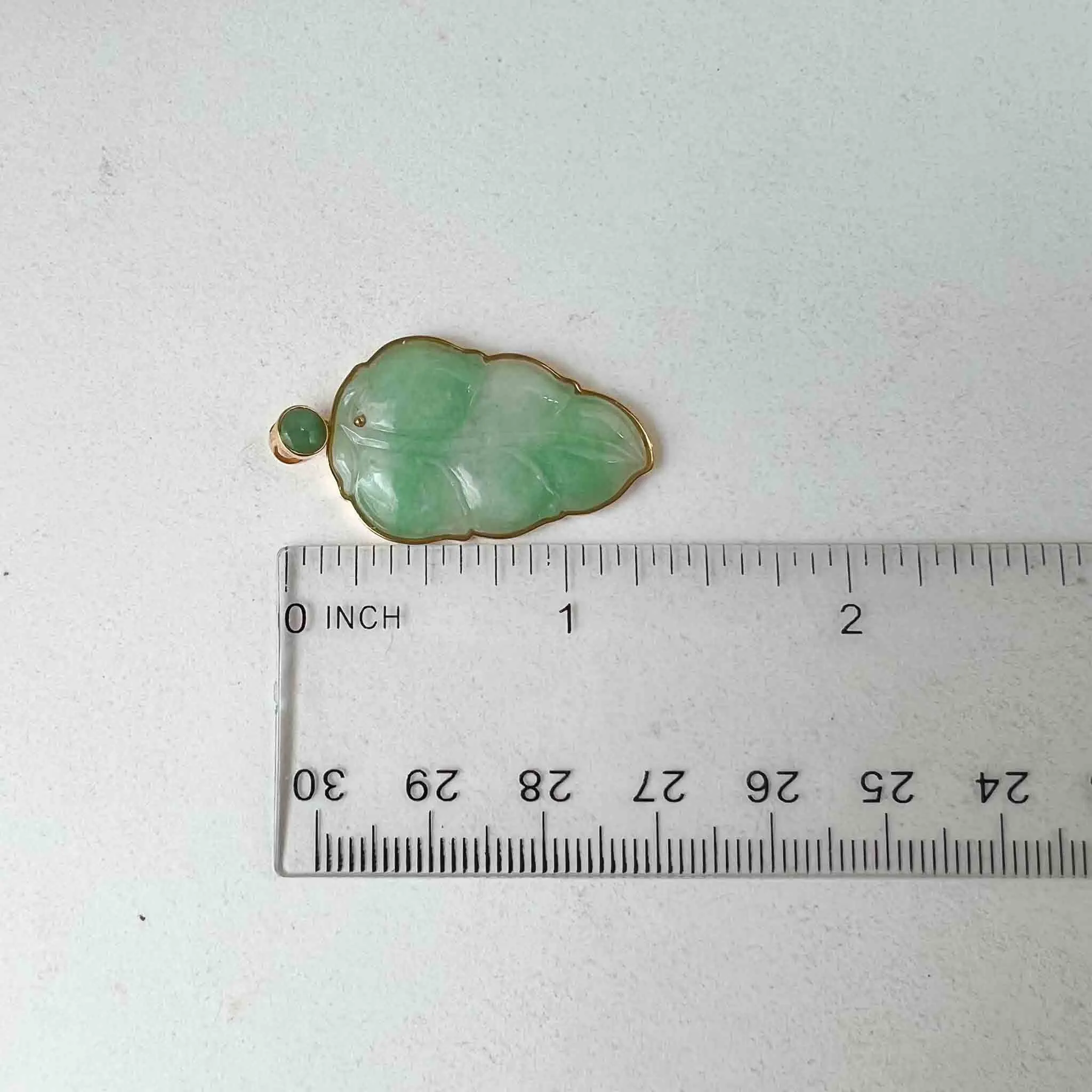 Green Jade Leaf with solid 18K Gold Frame, Jadeite Jade, Leaf Minimalist Hand Carved Pendant, YW-0110-1695763989