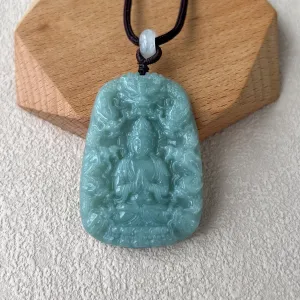 Green Jadeite Jade Guan Yin Kwan Yin Protected by Dragons Avalokitesvara Carved Pendant, BGC-0323-0038610