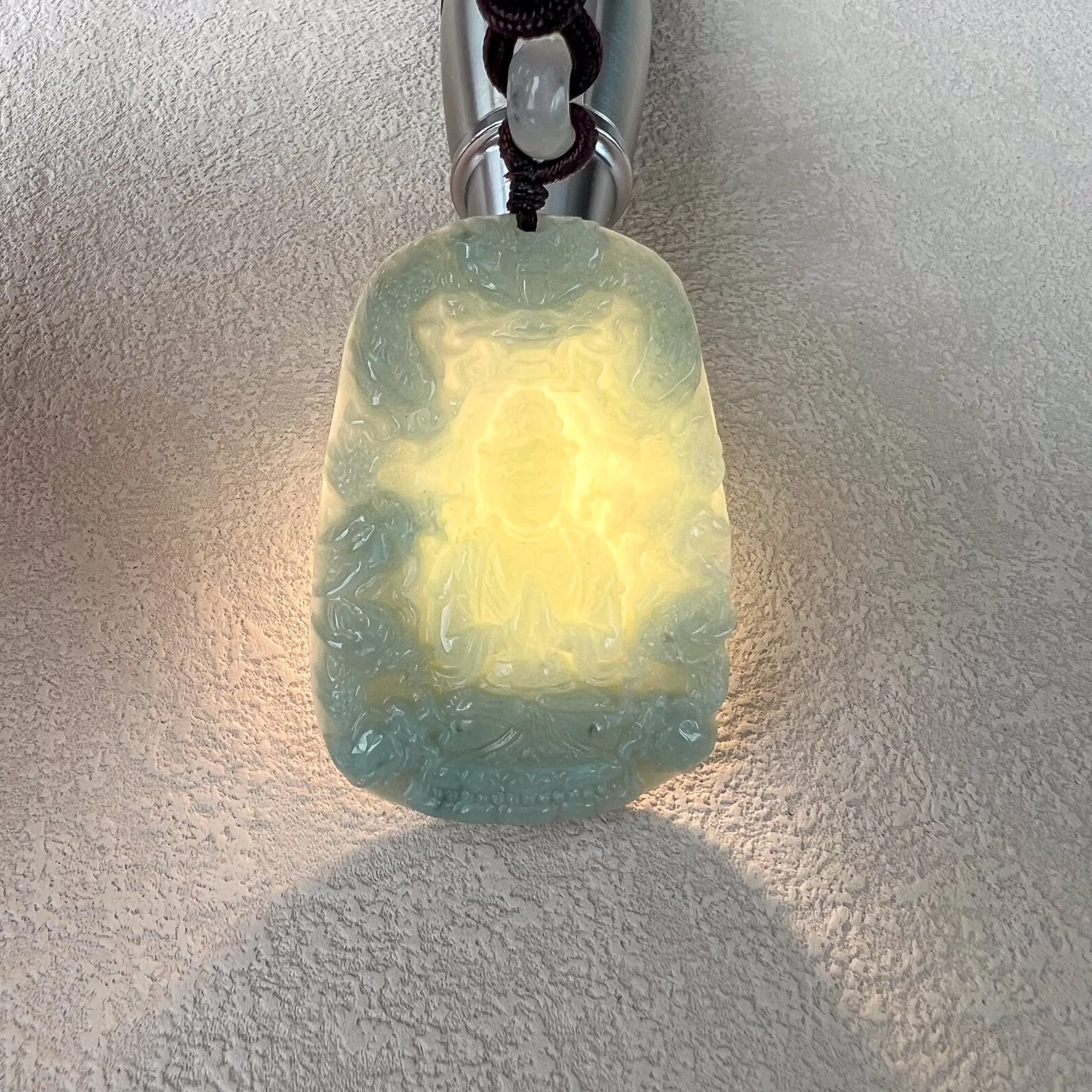 Green Jadeite Jade Guan Yin Kwan Yin Protected by Dragons Avalokitesvara Carved Pendant, BGC-0323-0038610