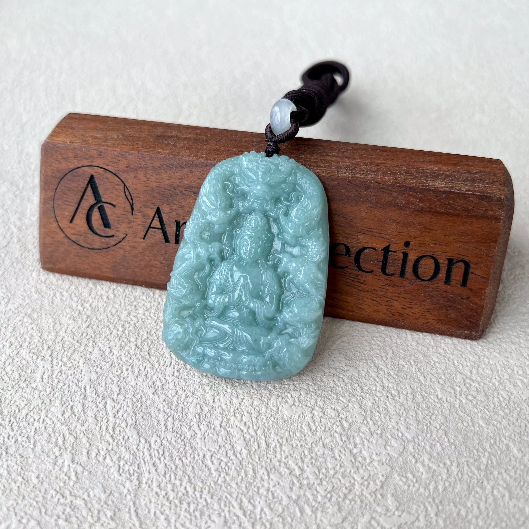 Green Jadeite Jade Guan Yin Kwan Yin Protected by Dragons Avalokitesvara Carved Pendant, BGC-0323-0038610