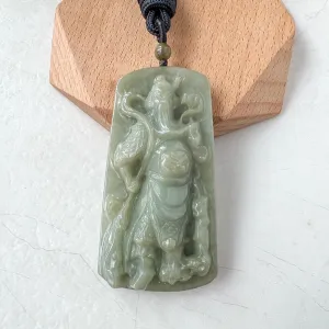 Green Jadeite Jade Guan Yu Guan Gong Carved Pendant Necklace, YJ-1122-0288534