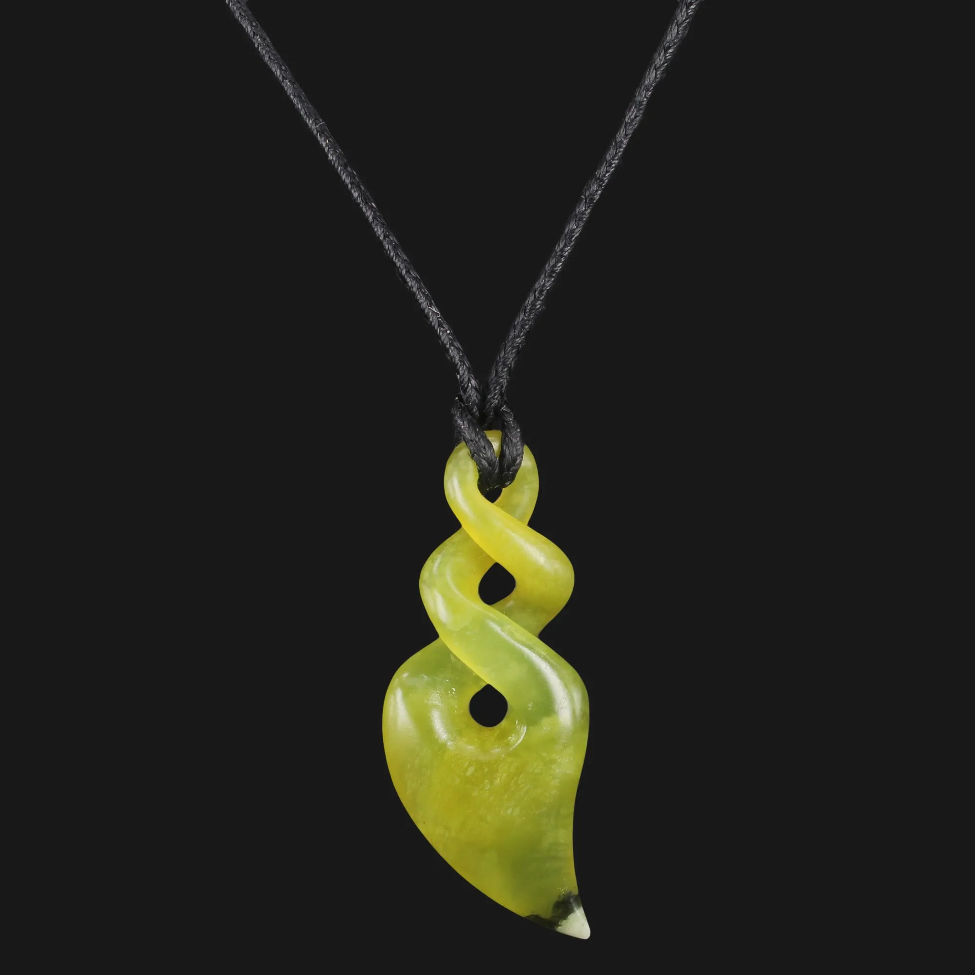 Handmade Maori Double Twist / Pikorua Jade Pendant Necklace - Timeless Green Flower Jade Jewelry for Women and Men with Adjustable Wax Cord