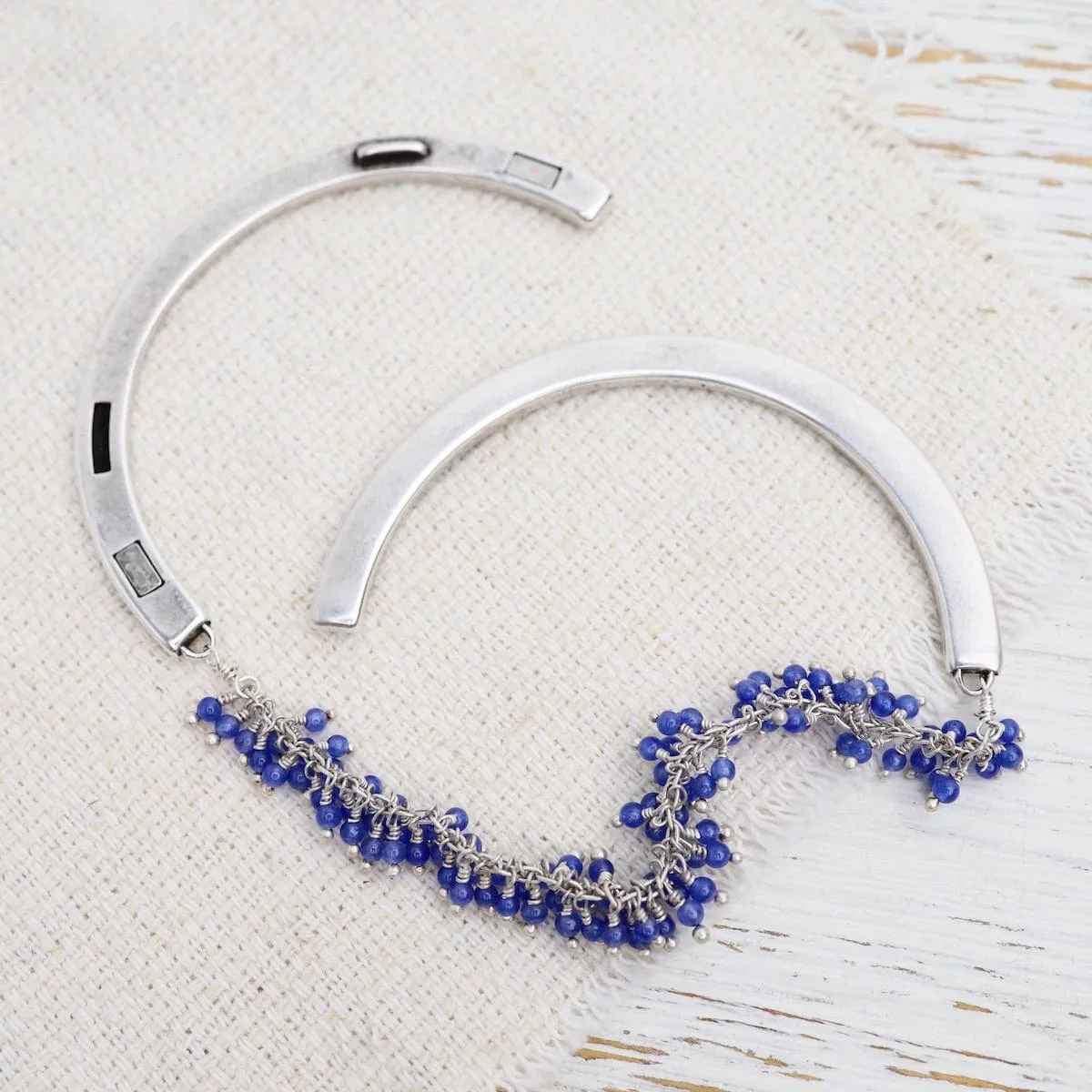 Handmade Single Fuzzy Bead Chain of Tiny Blue Onyx Bracelet