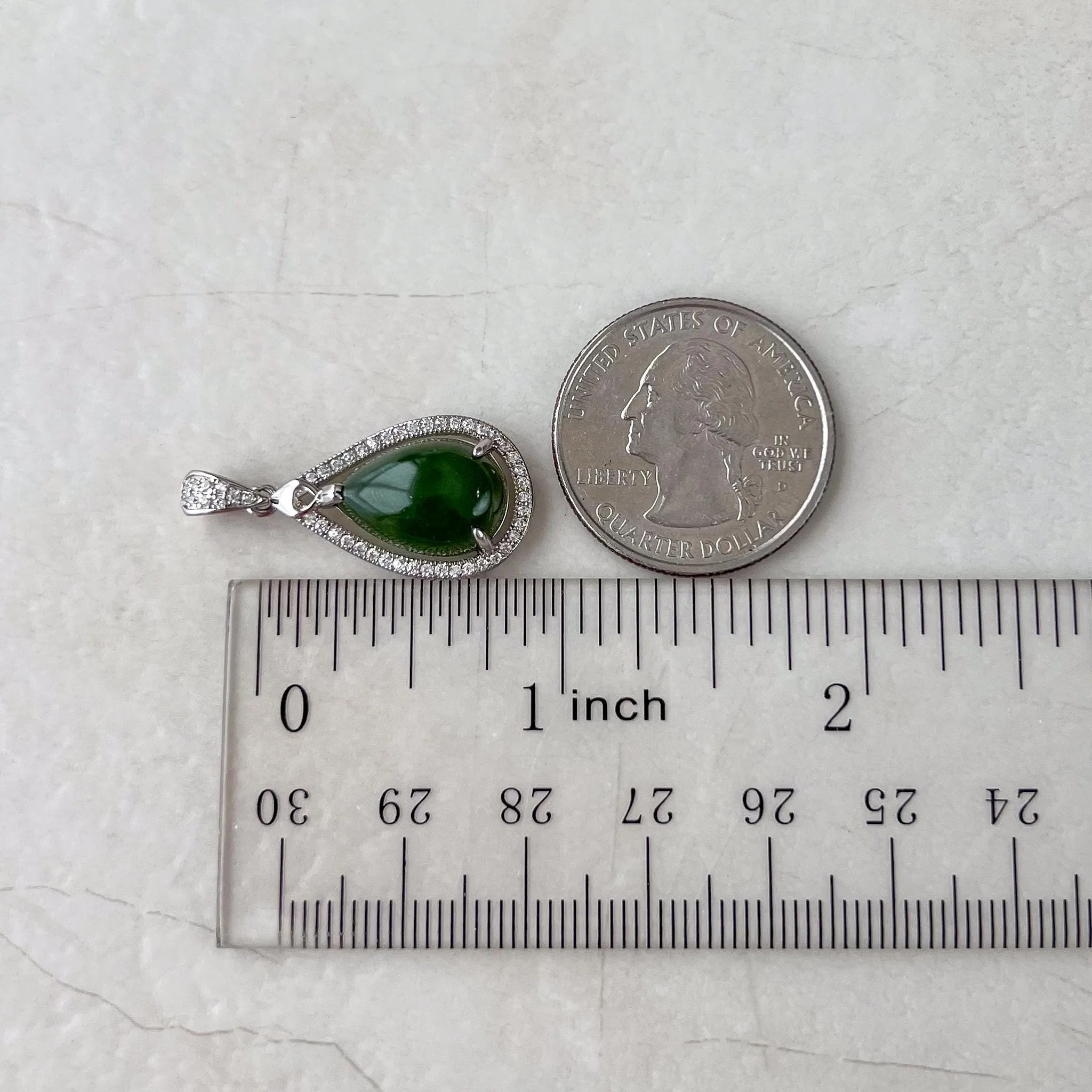 Jade Teardrop Pendant, Style 1, Nephrite Jade Sterling Silver Pendant Necklace, JSY-1224-10308