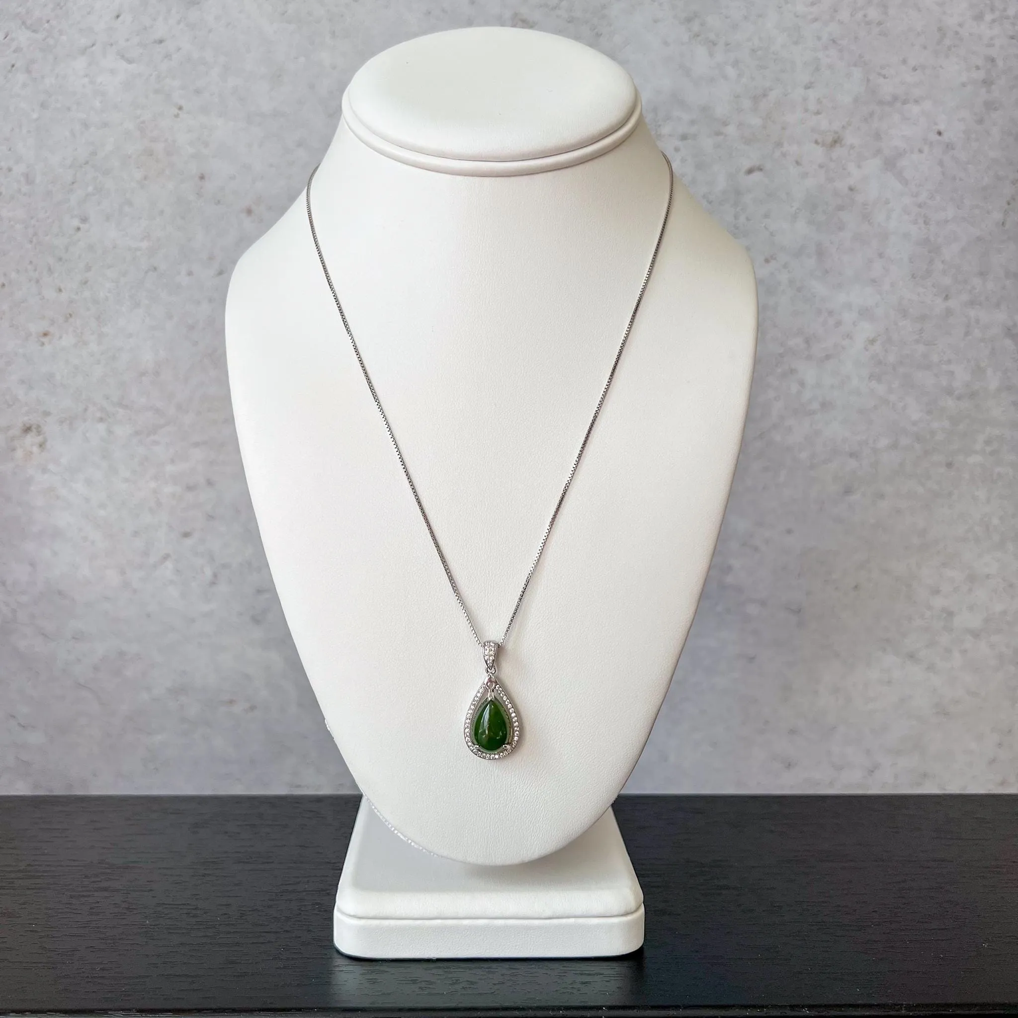 Jade Teardrop Pendant, Style 1, Nephrite Jade Sterling Silver Pendant Necklace, JSY-1224-10308