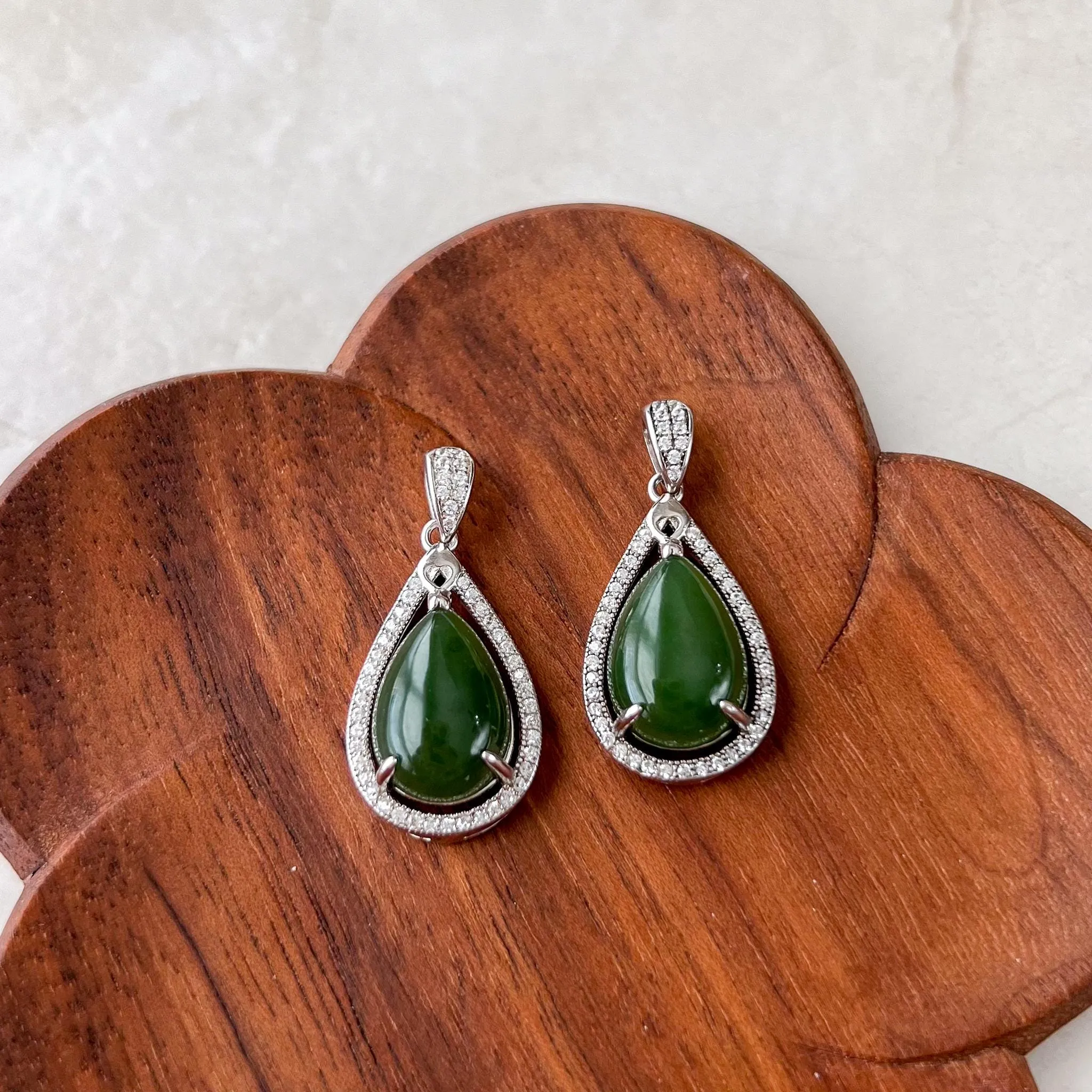 Jade Teardrop Pendant, Style 1, Nephrite Jade Sterling Silver Pendant Necklace, JSY-1224-10308