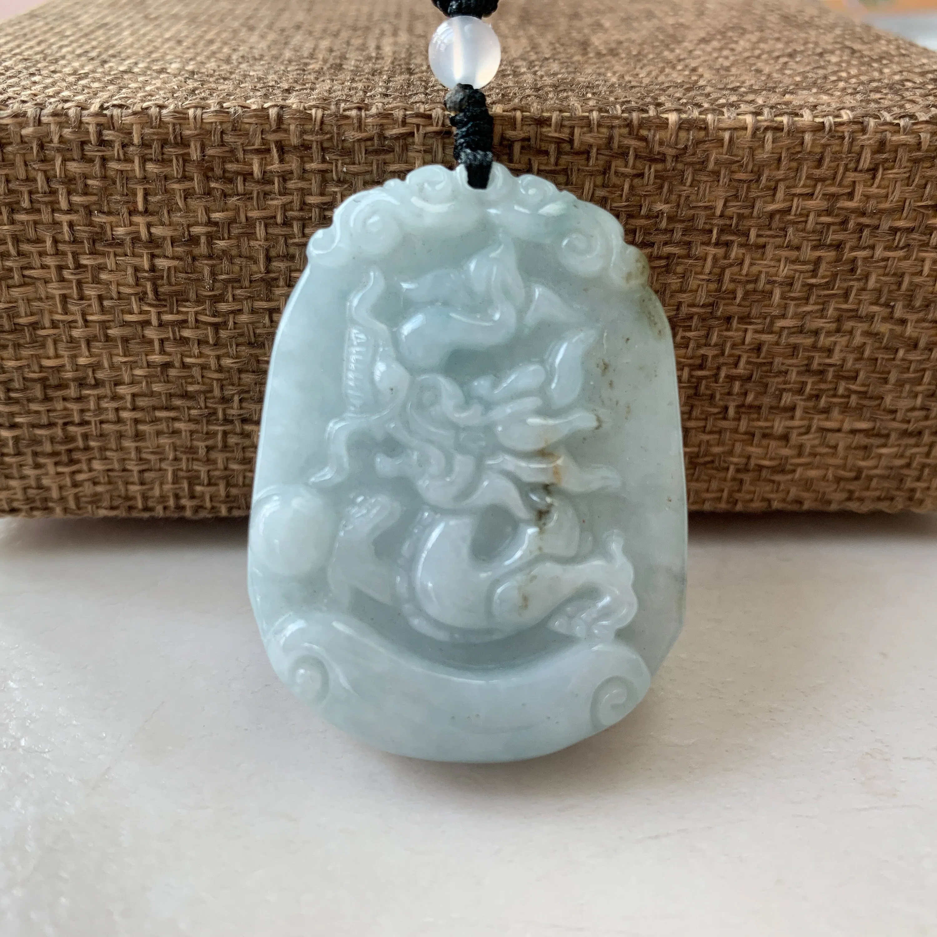 Jadeite Jade Dragon Chinese Zodiac Hand Carved Pendant Necklace, YW-0110-1646799827