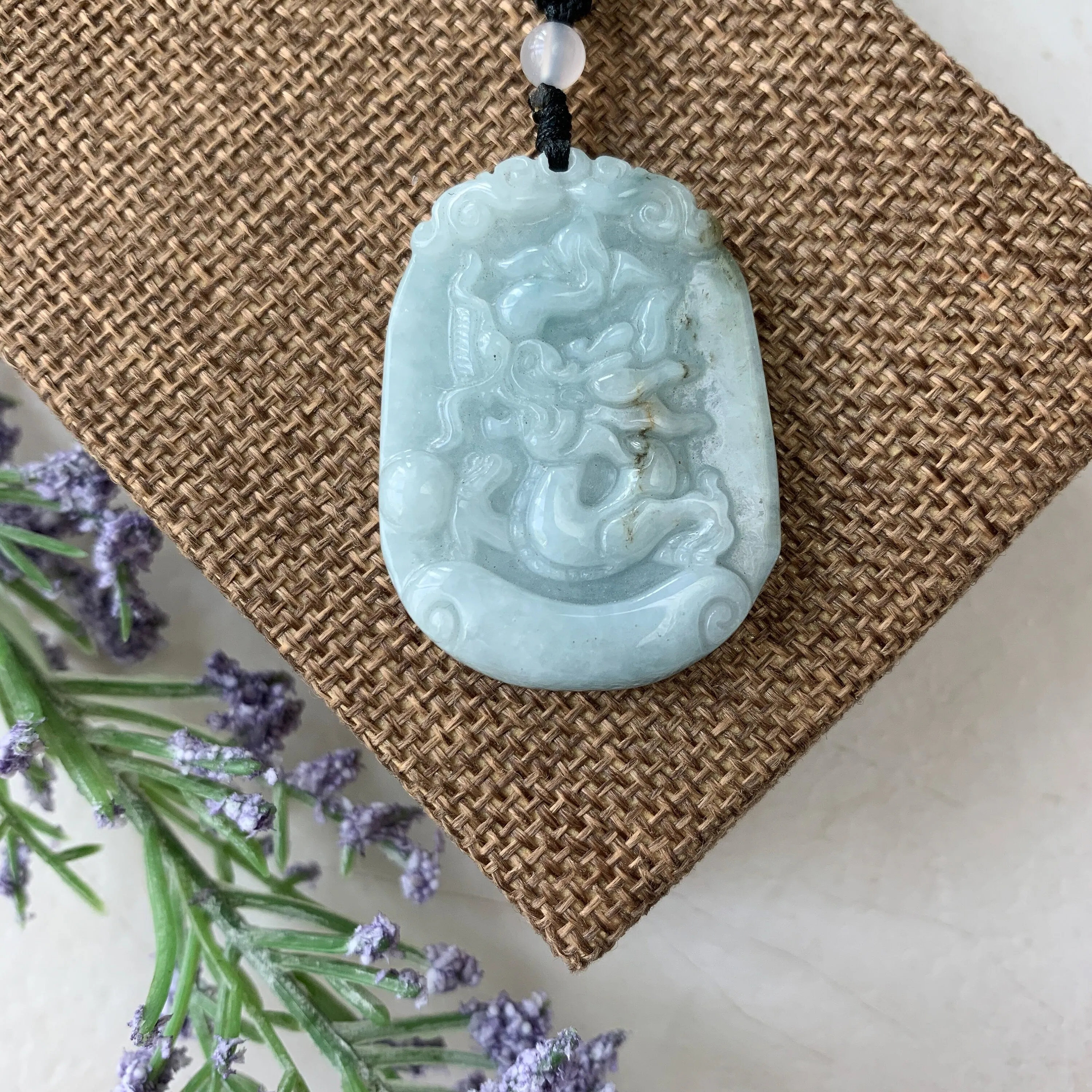 Jadeite Jade Dragon Chinese Zodiac Hand Carved Pendant Necklace, YW-0110-1646799827
